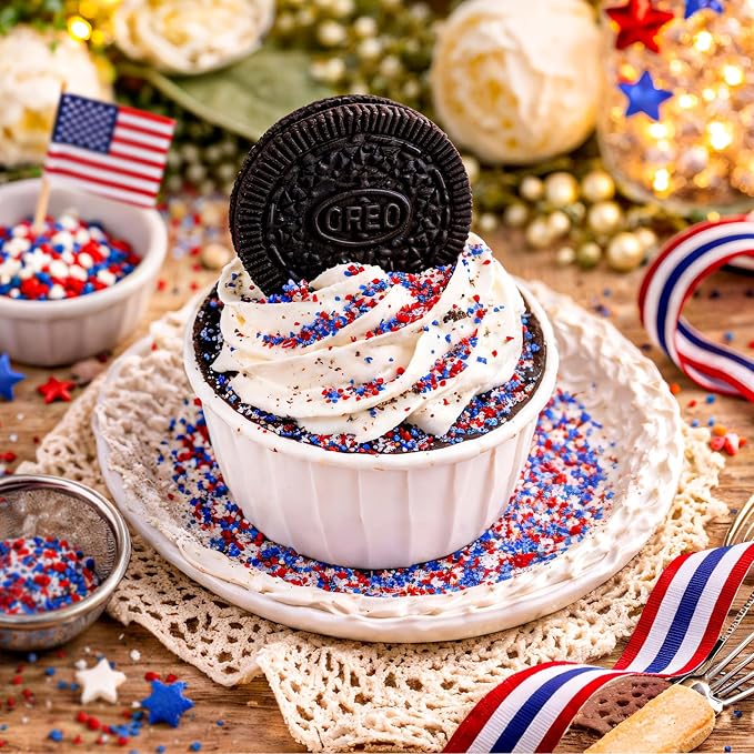 Patriotic Sanding Sugar Sprinkles - Red White & Blue Sparkling Sugar Crystals for Cookies | 4th of July Sprinkles for Baking, Cupcakes, Ice Cream, 130g/4.6oz