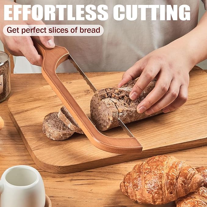 Bread Slicer for Homemade Bread - 15.7" Wooden Sourdough Bread Knife with Ultra-Sharp Serrated Stainless Steel Blade - Bread Knife for sourdough, Bagels, Baguettes, Loaves - Ambidextrous Design