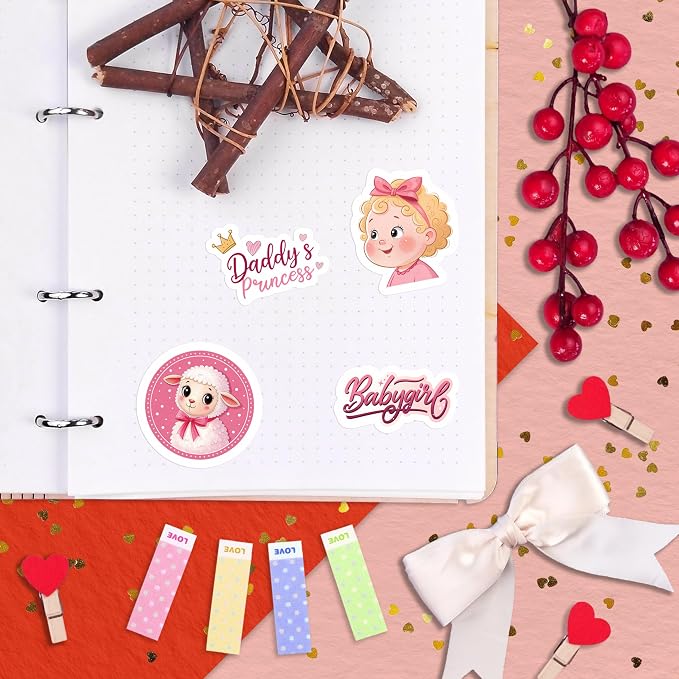 100Pcs Baby Girl Stickers for Shower, Scrapbooking - Newborn Stickers - Baby Girl Shower Party Supplies & Decoration, Gifts