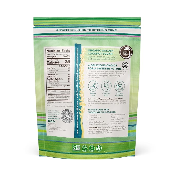 Big Tree Farms Organic Golden Coconut Sugar - Coconut Palm Sugar, Unrefined, Fine Crystals, Cane Sugar Replacement, Coconut Blossom Nectar, Vegan, Perfect for Baking - 16 Oz (Pack of 3)