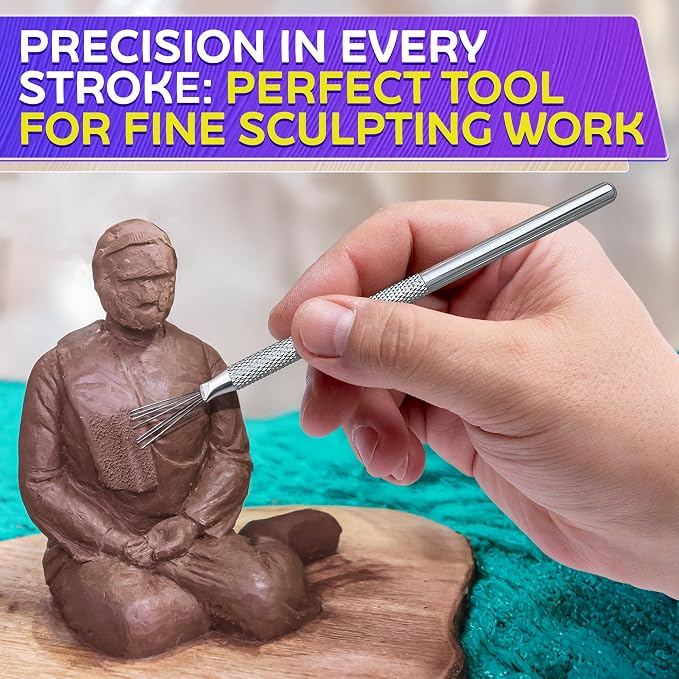 2 Pcs Pottery Scoring Tool – 5.33 Inch Clay Scoring Tool with Feather Wire Texture Stainless Steel Tip & Aluminum Alloy Handle – Ideal for Pottery, Ceramic, Polymer, Air Dry Clay Sculpting & Texturing