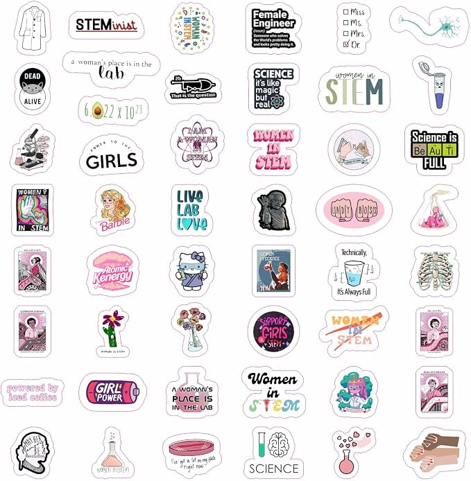 100Pcs Women in Stem Stickers for Water Bottle and Laptop, Waterproof Vinyl Decals, Science and Engineering Stickers, Gifts for Women & Men