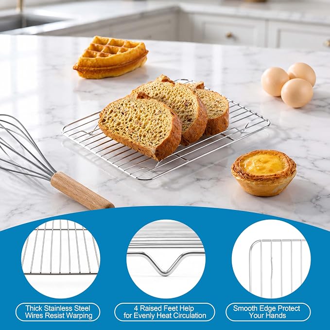 Herogo Small Baking Sheet with Wire Rack Set(1 Pans + 1 Racks), 10.5"x 8" x 1" Stainless Steel Cookie Sheet Bakeware Set for Oven, Nontoxic & Easy Clean