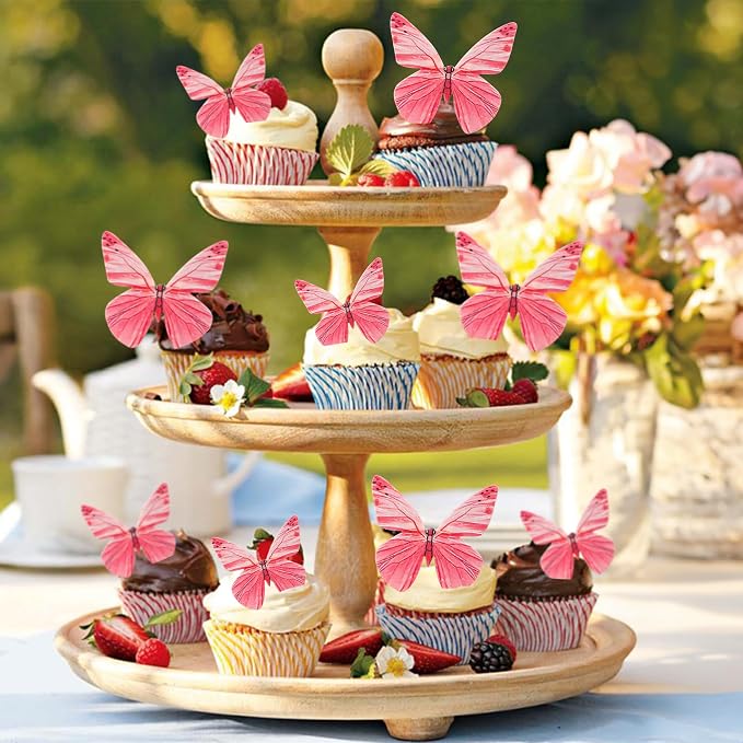 Gyufise 72Pcs Edible Cupcake Toppers - Butterfly & Rose Red Cake Decoration for Baby Shower & Kids Birthday Party