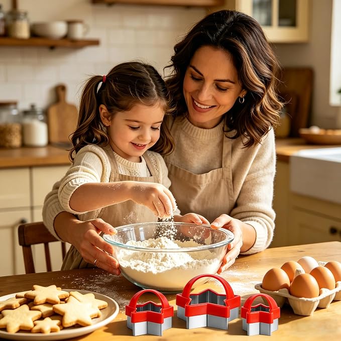 4th of July Star Shaped Cookie Cutters Set with Handle, Set of 3 Stainless Steel Patriotic Biscuit Molds for Pressing Cookie, Sandwich, Bread, Independence Day Baking Decorations