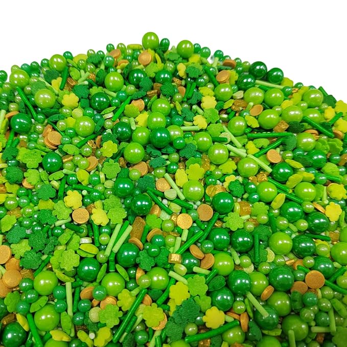 Eastron St Patrick's Day Edible Green Jimmies Sprinkles Mix Cake Decorations Baking Ice Cream Cookies Cupcake Topper 3.35Oz
