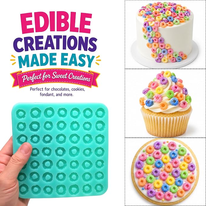 Fruit rings 49 Cavities Mini Cereal Loop Mold for Wax Melts, Soap, Resin, Clay Flexible Silicone (Natucraft)