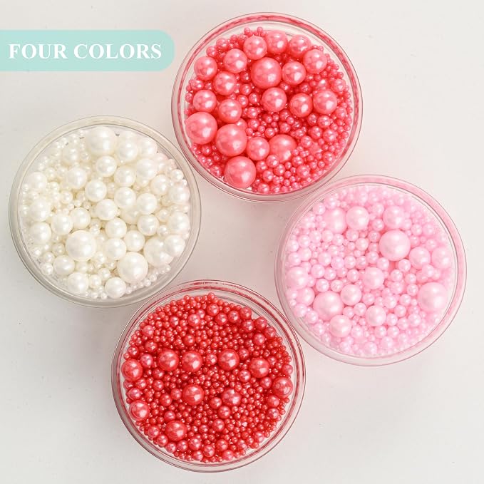 Homankit Edible Pearl Sprinkles for Baking, Red Pink and White Sugar Pearls Cake Decorations for Cupcake Toppers Cookie Decorating Birthday Party Wedding Valentines Christmas Supplies