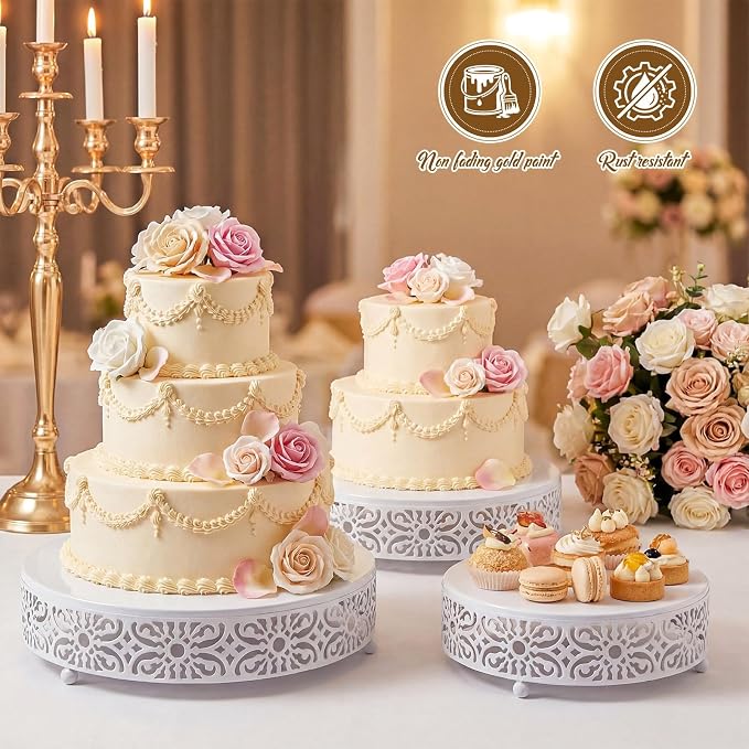 Wenqik 3 Pcs 16'' 14'' 12'' Metal White Cake Stand Round Cake Stands for Dessert Table Cookies Fruit Serving Tray Cupcake Dessert Pastry Riser for Wedding Birthday Party and Events