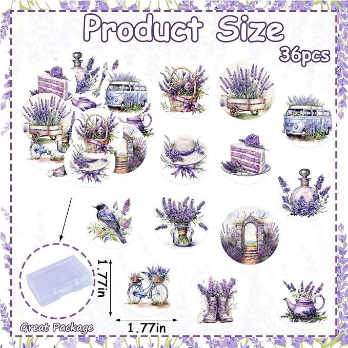 36PCS Edible Lavender Floral Cupcake Toppers Wafer Paper Purple Flowers Cake Picks Edible Lavender Bouquet Cupcake Toppers for Wedding Birthday Theme Floral Cake Decor Supplies