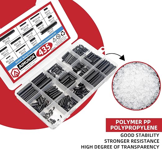 435-Piece Roll Pin Assortment Kit - Slotted Tension Pins, Split Dowels & Expansion Spring Pins - Includes M1.5 to M6 Sizes (13 Types) - Durable Spring Steel for Secure Fastening
