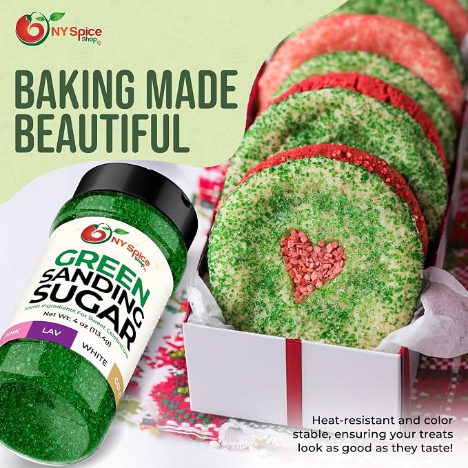 NY Spice Shop Green Sanding Sugar - 4 Ounce Edible Holiday Sprinkles for Cake Decorating, Cupcakes & Cookies - Festive Baking Decorations for Desserts, Candy Dishes & Gift Treats