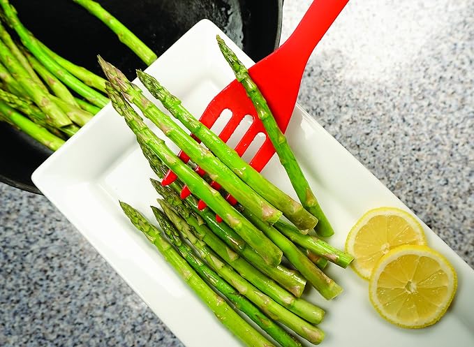 RSVP International Silicone Flexible Fork, Red, 11" | Mixes Ingredients, Mashes Food, Whisks Eggs, & More | Dishwasher Safe & Heat Resistant | Baking, Serving, Mixing Made Easy