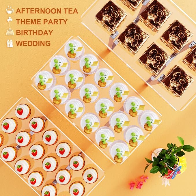 Bakzon 3 Pieces Cupcake Stand Holder, Clear Acrylic Dessert Table Display Set with Iron Support Legs for Birthday Candy Bar Décor Weddings, Parties Events