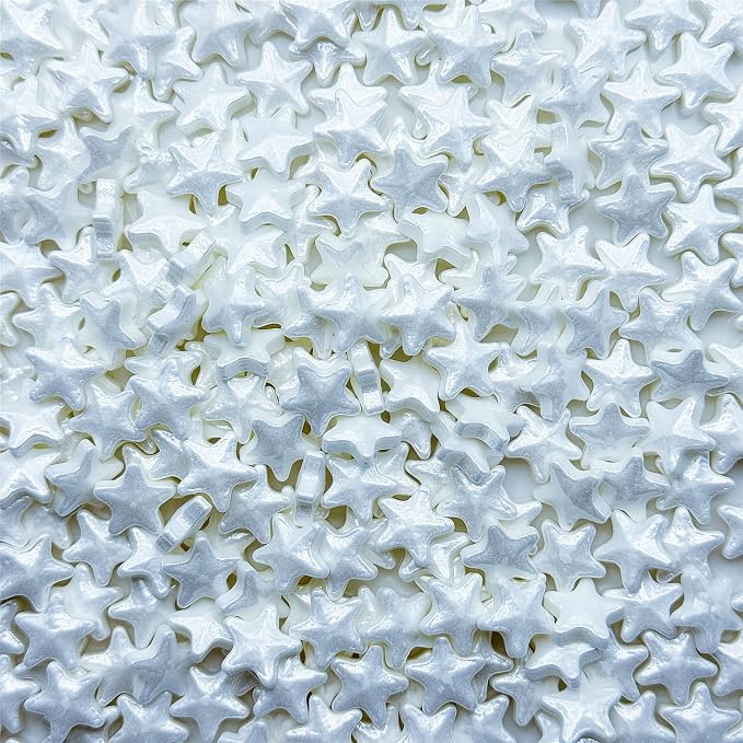 CandiJumpin Edible Star Sprinkles 10 mm, White Stars for Cake Decorating White Star Cake Decoration Large Edible Stars Baby Shower Party Birthday Wedding Christmas 4th of July Supplies 3 OZ