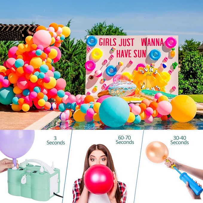 AGPTEK Electric Air Balloon Pump, 110V 600W Rose Red Portable Dual Nozzle Inflator/Blower for Party Decoration