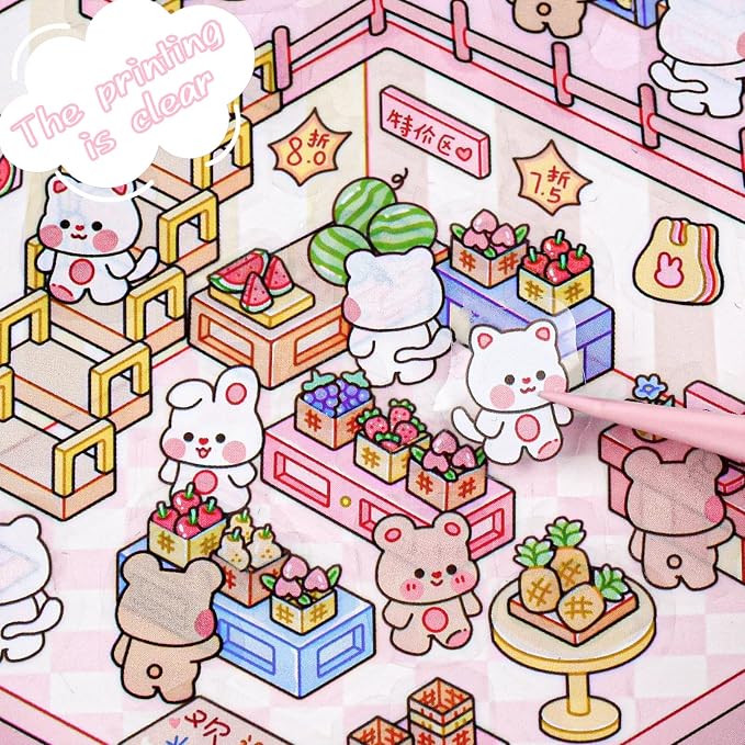 20 Sets DIY 3D Sticker Scene Collection Book DIY 3D House Stickers Make Your Own Sticker Therapy Cute Cartoon Stickers Scenes for Relief Stress Pass The Time