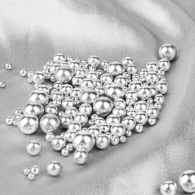 Gold and Silver Pearl Sprinkle for Cake Decorating(2-Pack), 4 Sizes Sugar 9.2oz, Cupcake, Ice Cream, Donuts, Macaron Toppings Supplies (2mm, 4mm, 7mm, 1cm)