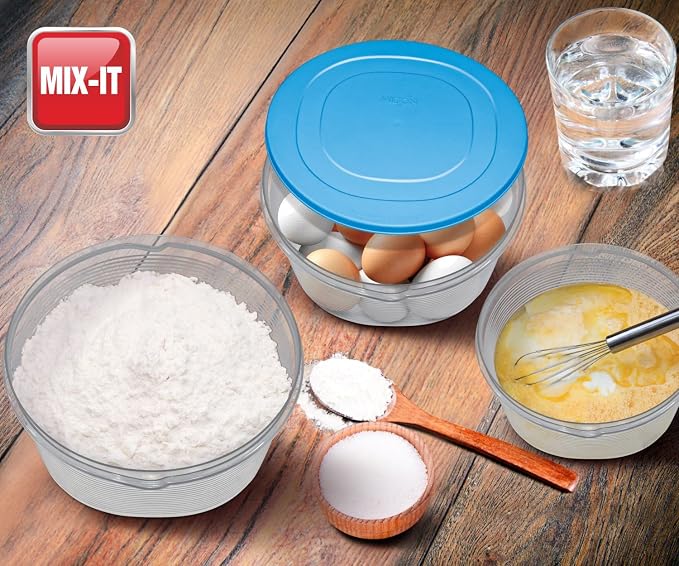 MILTON Mixing Bowl Set with Lids; Kitchen Food Storage Containers, Plastic Airtight Nesting Stackable Meal Prep, 6 Bowls & 6 Covers; No Spill Leakproof Lightweight - for Baking, Salad, Picnic (Blue)