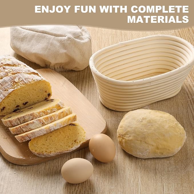 Bread Proofing Baskets Set of 2 8 inch Oval Shaped Dough Proofing Bowls W/Liners Perfect for Professional & Home Sourdough Bread Baking (8Inch, Oval Shaped)