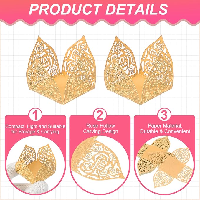 uxcell 25 PCS Truffle Wrappers 0.43x0.43 Inch Square Cupcake Liners Baking Wrappers Hollow Out Paper Dessert Cups for Wedding Birthday Gold
