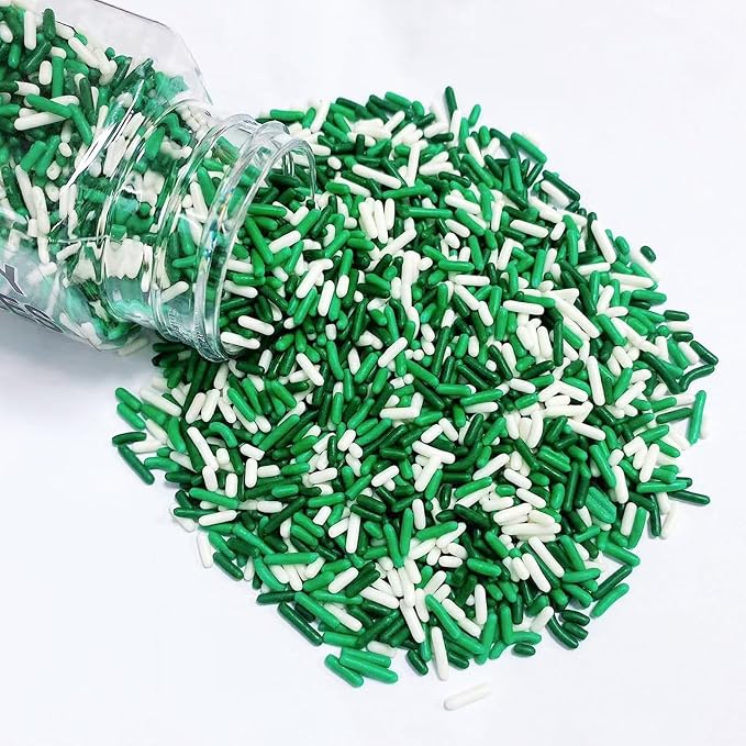 Sentovac St Patrick Soft Jimmies Sprinkles Edible for Cake Decorating Green White Sprinkles Sugar Candy Cookie Cupcake Topper Ice Cream Baking Decorations Vanlentine Christmas Supplies 3.35oz