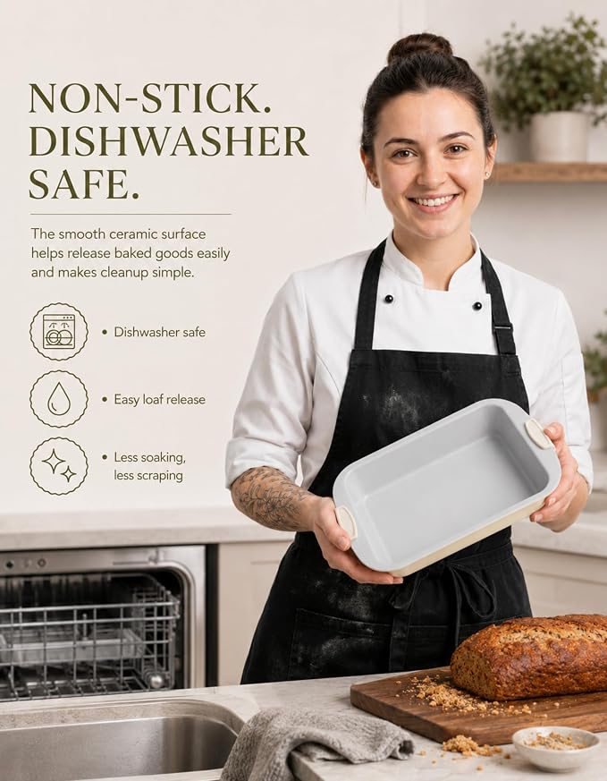Boxiki Kitchen Ceramic Loaf Pan, 15 x 10 x 2 Inch Jumbo Bread Pan.Heavy Duty Aluminized Steel with KFCC Korean Ceramic Coating, Oven Safe to 550°F, Extra Large Bakeware for Meatloaf, Sourdough & Cakes