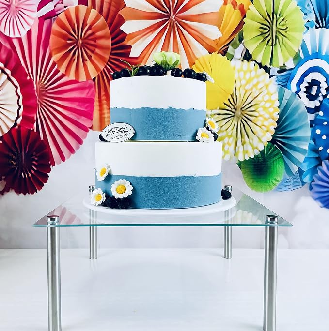 3 Pcs Square Tempered Glass Cake Stands Set 8 10 13 Inch Cupcake Display Stand Plate for Dessert Table Serving Platter