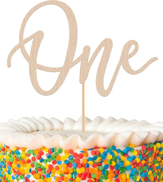 MYAMPED First Birthday Cake Topper - Glitter Dark Blue One Sign 1st birthday Cake Decorating Supplies, Suitable for Baby Shower Favors, Gender Reveal, Birthday Party or Photo Booth Props (Rose Gold)