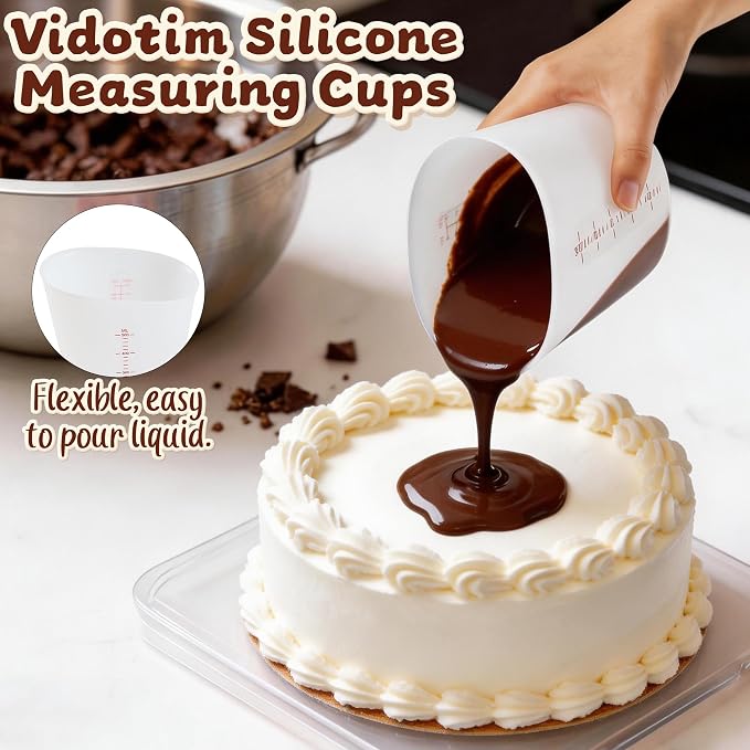 Food-Grade Silicone Measuring Cups for Melting Chocolate, 3Pcs BPA Free Silicone Baking Measuring Cups with 1/2Cup/1Cup/2Cup Capacity, Reusable Silicone Cups for DIY Chocolate Mold