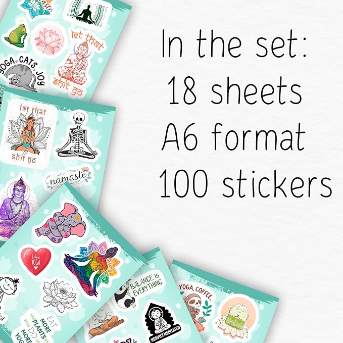 100Pcs Yoga Stickers for Planner, Water Bottle - Yoga Gifts for Women, for Yoga Instructor - Gift for Women & Men