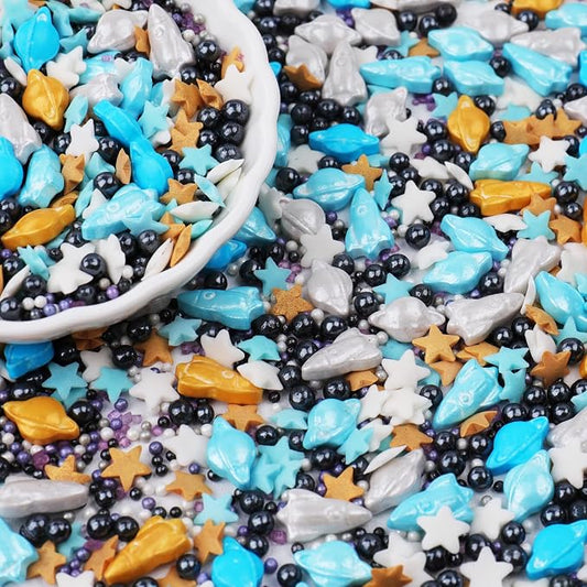 Space themed Sprinkles for Cake Decorating, Rocket, Planet, Star & Pearl Sugar Mix for Baking Cupcakes, Cookies, Donuts & Ice Cream, Birthday Party Supllies