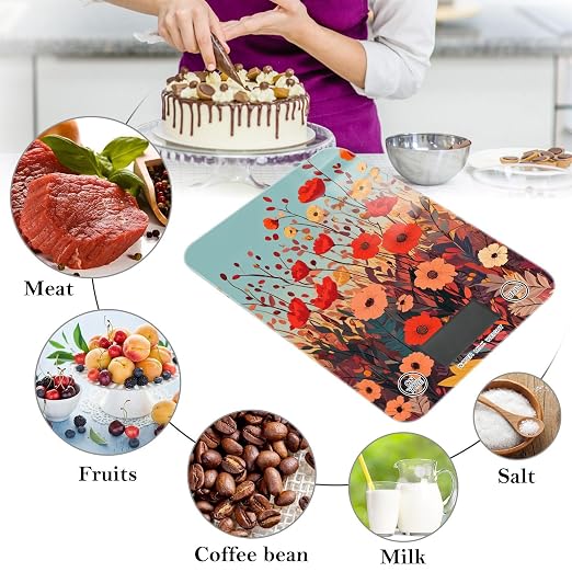 Autumn Poppy Flowers01 Food Scale Kitchen Digital Scale Food Ounces and Grams Dieting Baking Cooking Waterproof Glass Panels LCD Display,4 Units Tare Function