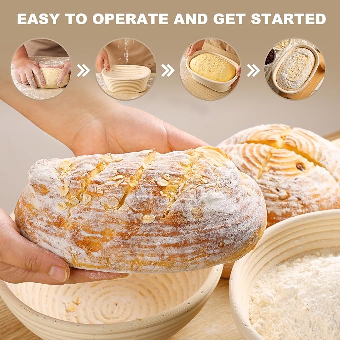 Bread Proofing Baskets Set of 2 8 inch Oval Shaped Dough Proofing Bowls W/Liners Perfect for Professional & Home Sourdough Bread Baking (8Inch, Oval Shaped)