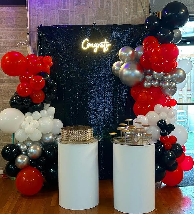 Red Black and White Balloon Arch Kit, ADOINBY 140Pcs Red and Black White Silver Garland kit, 18 12 10 5 Inch Different Size Balloons for Birthday Party Anniversary Racing Car New Year Prom Decorations