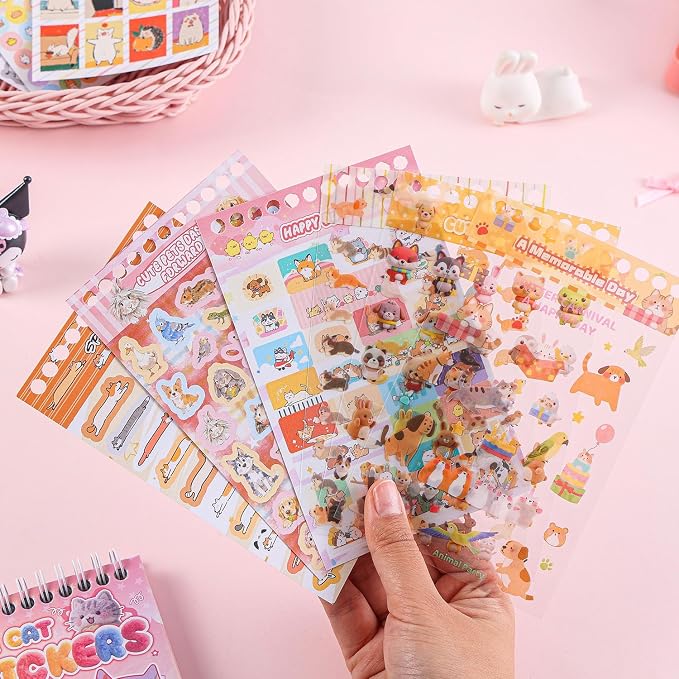 Girl's Cute Sticker Book, Cartoon Cat Theme - 700+ Cute Animal Style Foodie Stickers, for DIY Scrapbooking Journaling Handbook Decoration