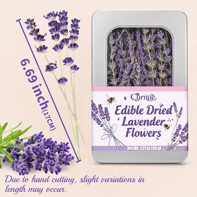 100+ Edible Lavender Sprigs for Cocktails & Dessert, 6.69'' Edible Flowers for Drinks Garnish Tea DIY Craft, Food Grade Culinary Lavender Flower Bud 1.27oz(36g)