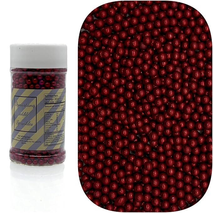Dynastang 4mm Silver Red Pearls Sprinkles Edible Pearls Cake Decorating Stars Cake Decorations Cupcake Toppers Cookie Decorating Perfect for Cakes, Cupcakes, Desserts Toppings 3OZ