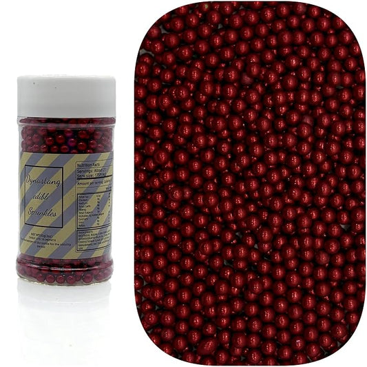 Dynastang 4mm Silver Red Pearls Sprinkles Edible Pearls Cake Decorating Stars Cake Decorations Cupcake Toppers Cookie Decorating Perfect for Cakes, Cupcakes, Desserts Toppings 3OZ