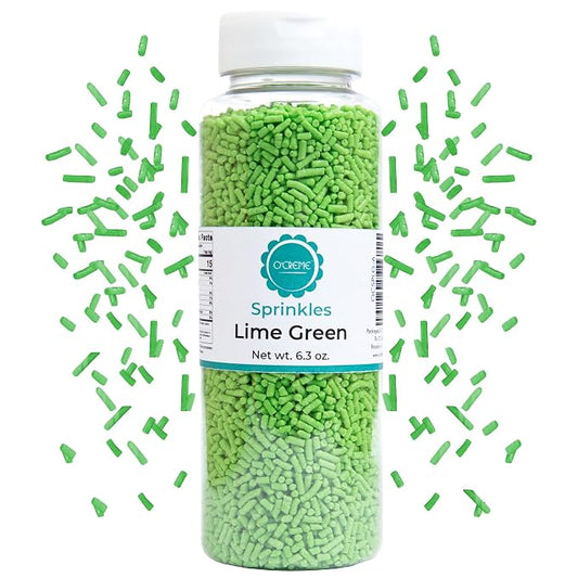 O’Creme Lime Green Sprinkles – 6.3oz for Cake Decorating – Kosher Pastel Sprinkles for Cupcakes, Cookies, Cakes, Ice Cream – Easy-Pour Jar