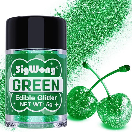 Green Edible Glitter - 5g Food Grade Cake Decorating Shimmering Glitter, Edible Sprinkle Luster Dust for Drinks, Chocolates, Fondant, Strawberries, Cupcakes, Candy, Easter Cookie - Vegan