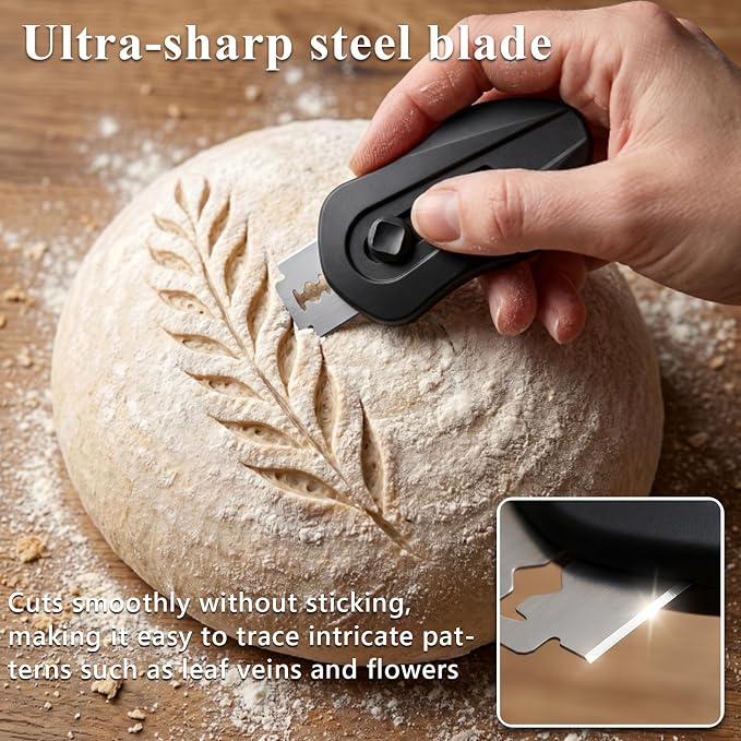 Uliya Professional Magnetic Bread Lame Set Retractable Dough Scoring Tool with 5 Replaceable Blades, Safety Push-Pull Design for Artisan Bread Scoring, Perfect for Home Bakers (Black)