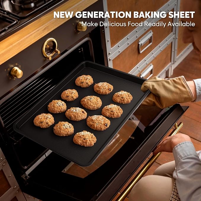 Quarter Sheet Pan Set of 2, 12.8 ” x 9 ”, Cookie Sheets for Baking 0.8mm Thick Non Stick Baking Sheets for Oven Heavy Duty Baking Trays