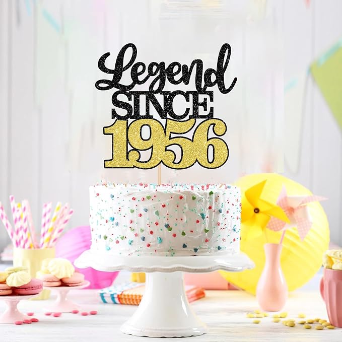 1 PCS Legend Since 1956 Cake Topper Black Gold Glitter Seventy Happy 70th Birthday Cake Pick Cheers to 70 Years Cake Decoration for 70th Birthday Anniversary Party Decorations Supplies