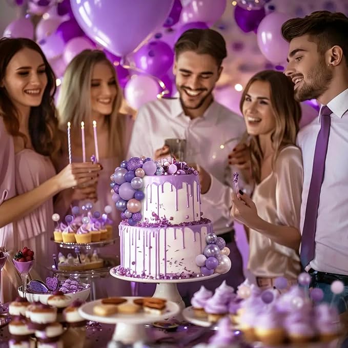 66 PCS Colorful Ball Cake Picks for Cake Decoration Purple Series with 6 Vibrant Colors Pearl Ball Shaped Cupcake Toppers for Birthday Party and Wedding Supplies