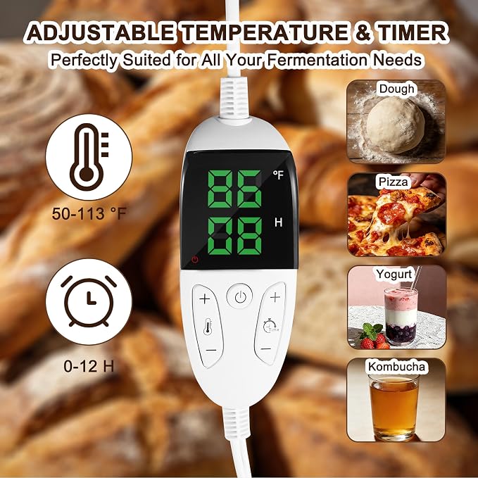 Folding Bread Proofing Box with Fahrenheit Temp Control & Digital Timer, 3-Side Heating Dough Proofer with Metal Rack, Large Foldable Fermenter for Sourdough, Pizza Dough, Yogurt & Kombucha