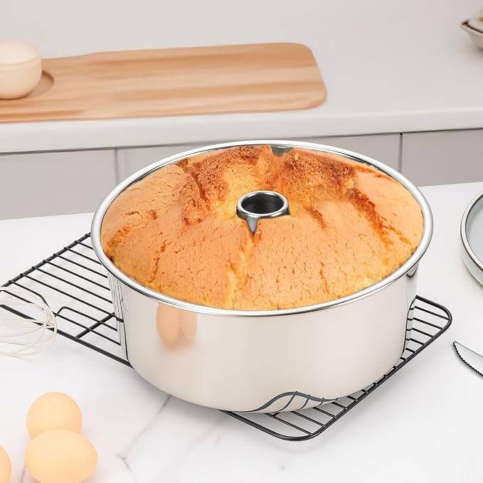 LIANYU Angel Food Cake Pan, 10 Inch Tube Pan for Baking Pound Cake, Deep Chiffon Mold with Stainless Steel Core, Mirror Finished Surface, Easy to Release, Dishwasher Safe