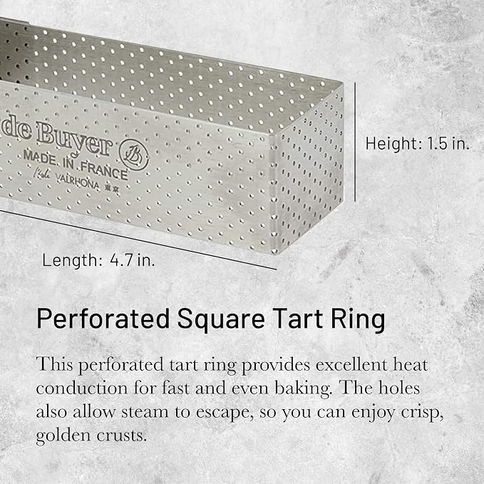 de Buyer Perforated Rectangular Tart Ring - 4.7” x 1.6” x 1.5” - Perfect for Baking Beautifully Crisp Tarts - Easy to Use & Clean - Made in France