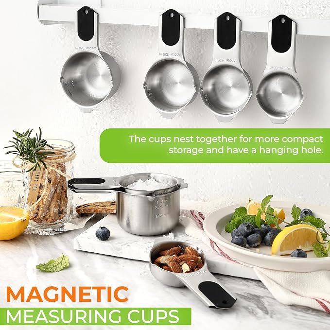 Spring Chef Dual Sided Magnetic Measuring Spoons Set, Desert Sunset, Set of 8 & Stainless Steel Magnetic Measuring Cups, Set of 7, Black - 2 Product Bundle