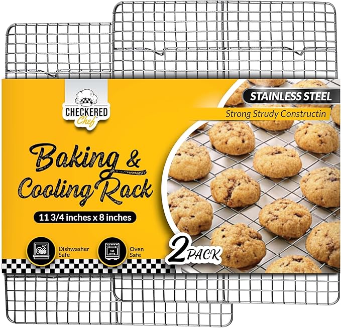 Checkered Chef Cooling Rack for Cooking and Baking - 8” x 11 ¾" Set of 2 Stainless Steel, Oven Safe Grid Wire Cookie Cooling Racks | Stainless Steel, Oven Safe, Grid Wire Design